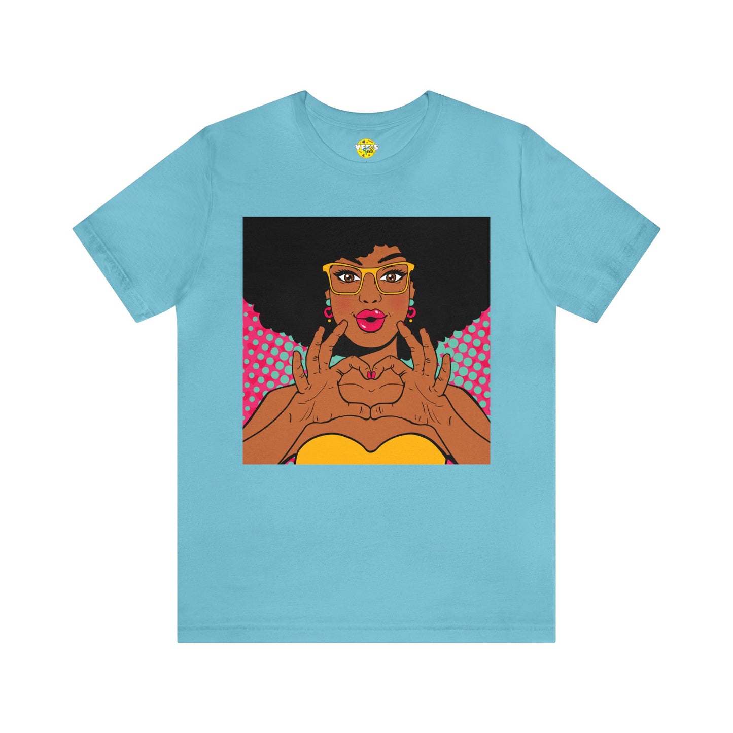 Pop Art Melanated Queen Finger Hearts Short Sleeve T-Shirt - Empowering Graphic Tee, Diverse Art Fashion