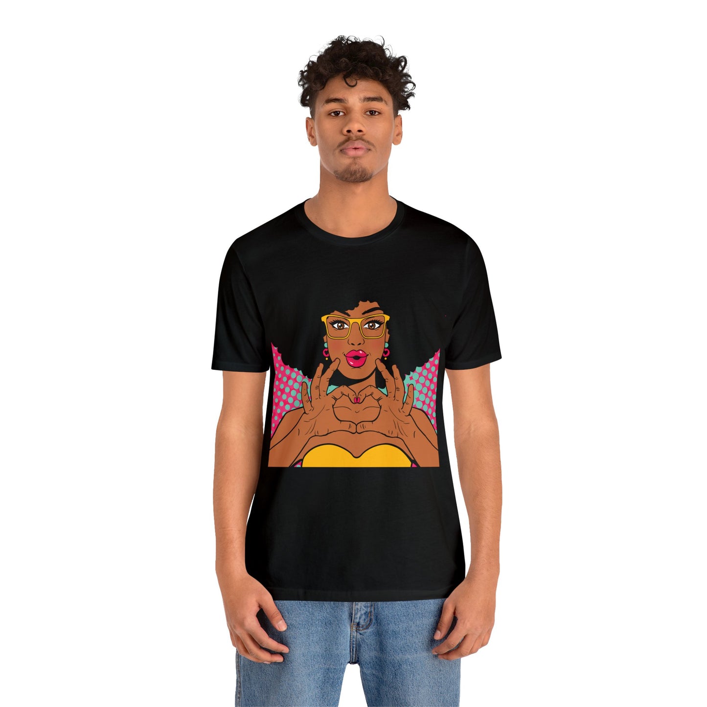 Pop Art Melanated Queen Finger Hearts Short Sleeve T-Shirt - Empowering Graphic Tee, Diverse Art Fashion