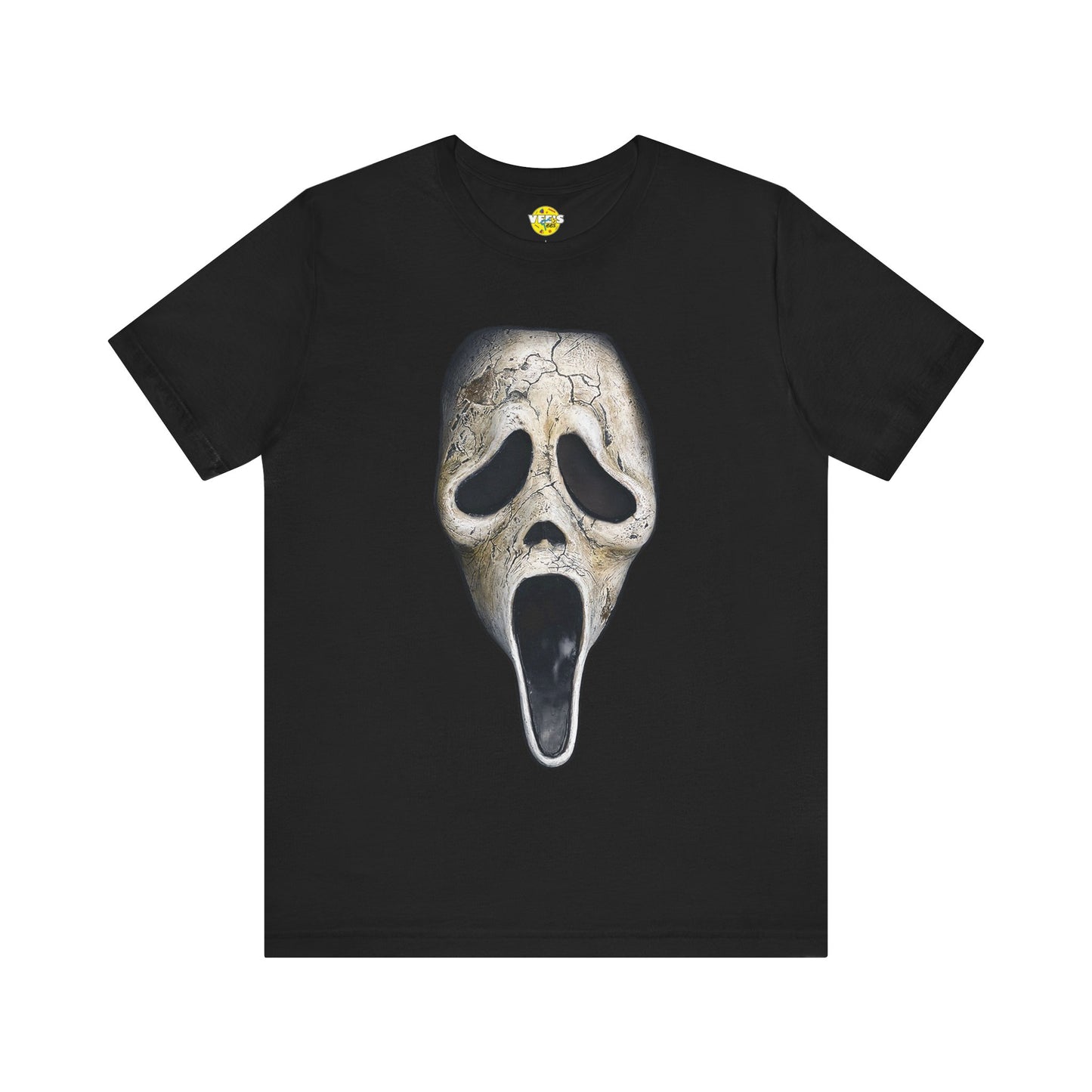 Halloween Aged Ghostface Mask Short Sleeve T-Shirt - Vintage Horror Icon Tee, Distressed Scream Movie Character Graphic Shirt