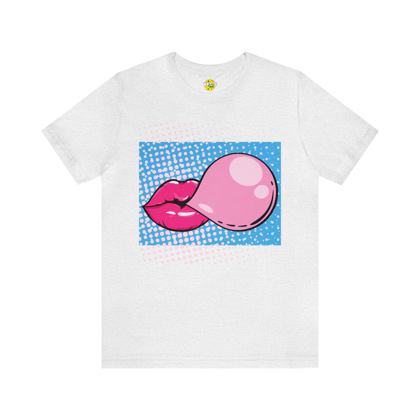 Pop Art Lips Blowing Bubble Short Sleeve T-Shirt - Colorful Graphic Tee, Retro Style Fashion Shirt