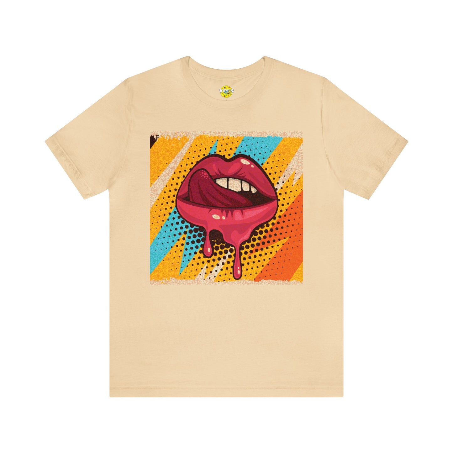 Retro Pop Art Licking Tongue Short Sleeve T-Shirt - Playful Graphic Tee, Vintage Style Fashion Shirt