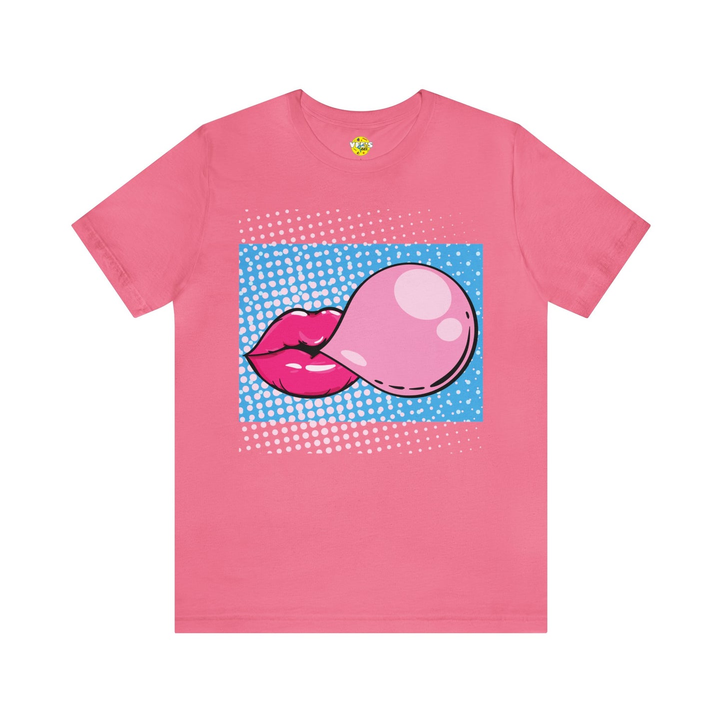 Pop Art Lips Blowing Bubble Short Sleeve T-Shirt - Colorful Graphic Tee, Retro Style Fashion Shirt