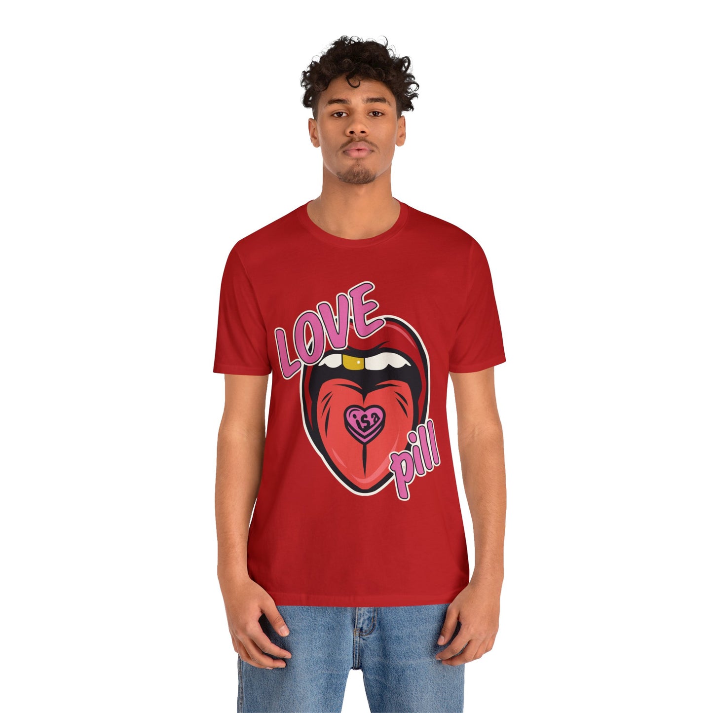 Love is a Pill Anti Valentines Shirt - Pop Art Valentines Day Shirt - Graphic Illustration Valentines tshirt - Tongue Graphic tshirt