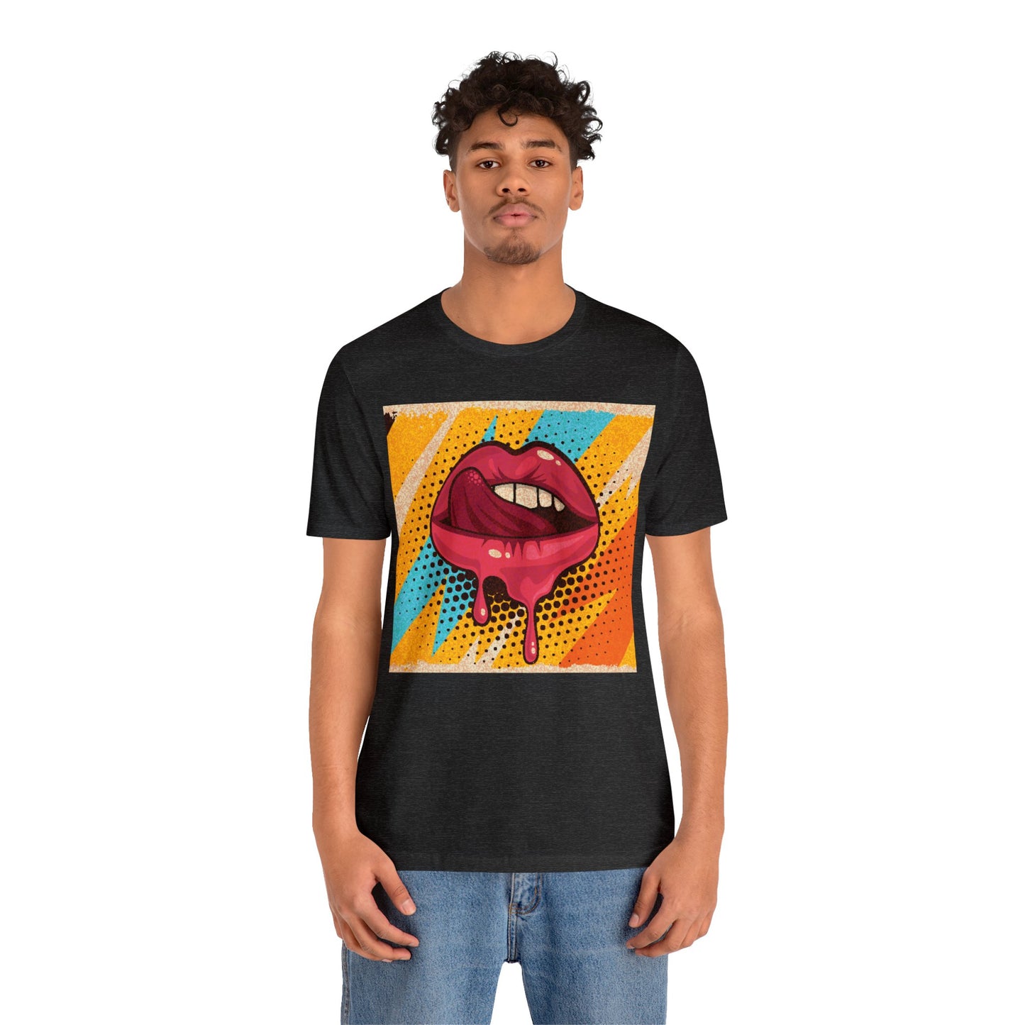 Retro Pop Art Licking Tongue Short Sleeve T-Shirt - Playful Graphic Tee, Vintage Style Fashion Shirt