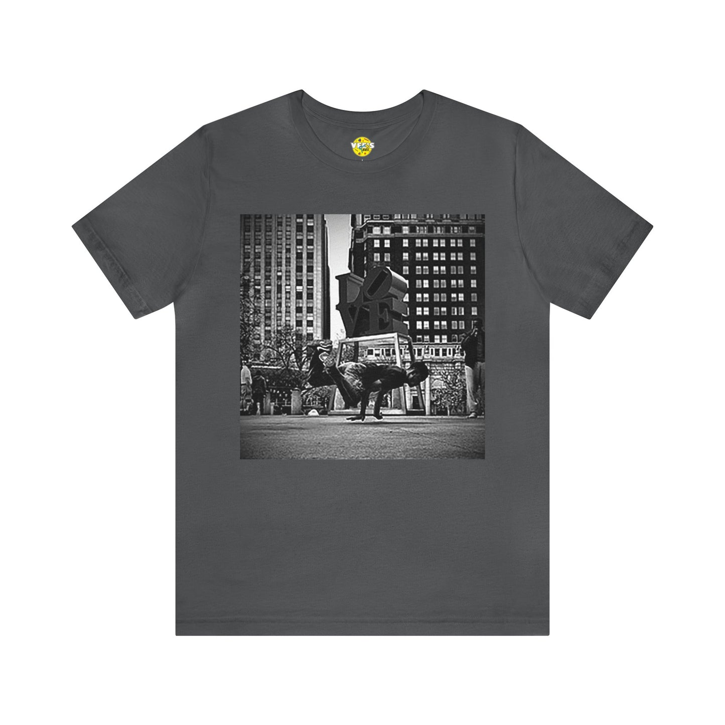 Retro Breakdancer at Love Park Statue 2000s Short Sleeve T-Shirt - Vintage Urban Dance Tee, Street Style Graphic Shirt