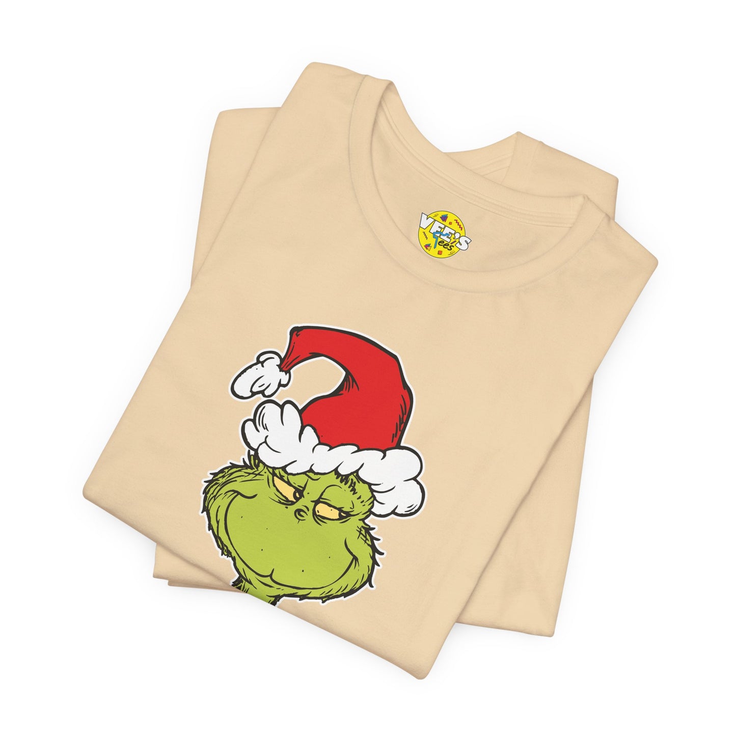 Festive Grinch Face Short Sleeve T-Shirt for a Whoville-Worthy Holiday Season