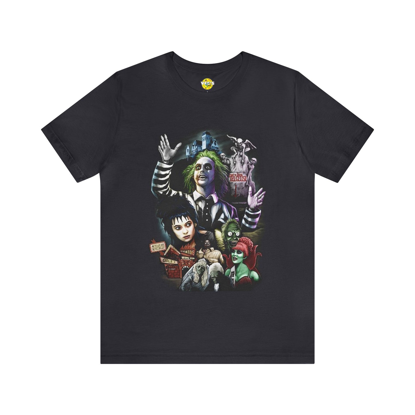 Halloween Beetlejuice Poster Art Short Sleeve T-Shirt - Retro Movie Fan Tee, Classic Tim Burton Film Graphic Shirt