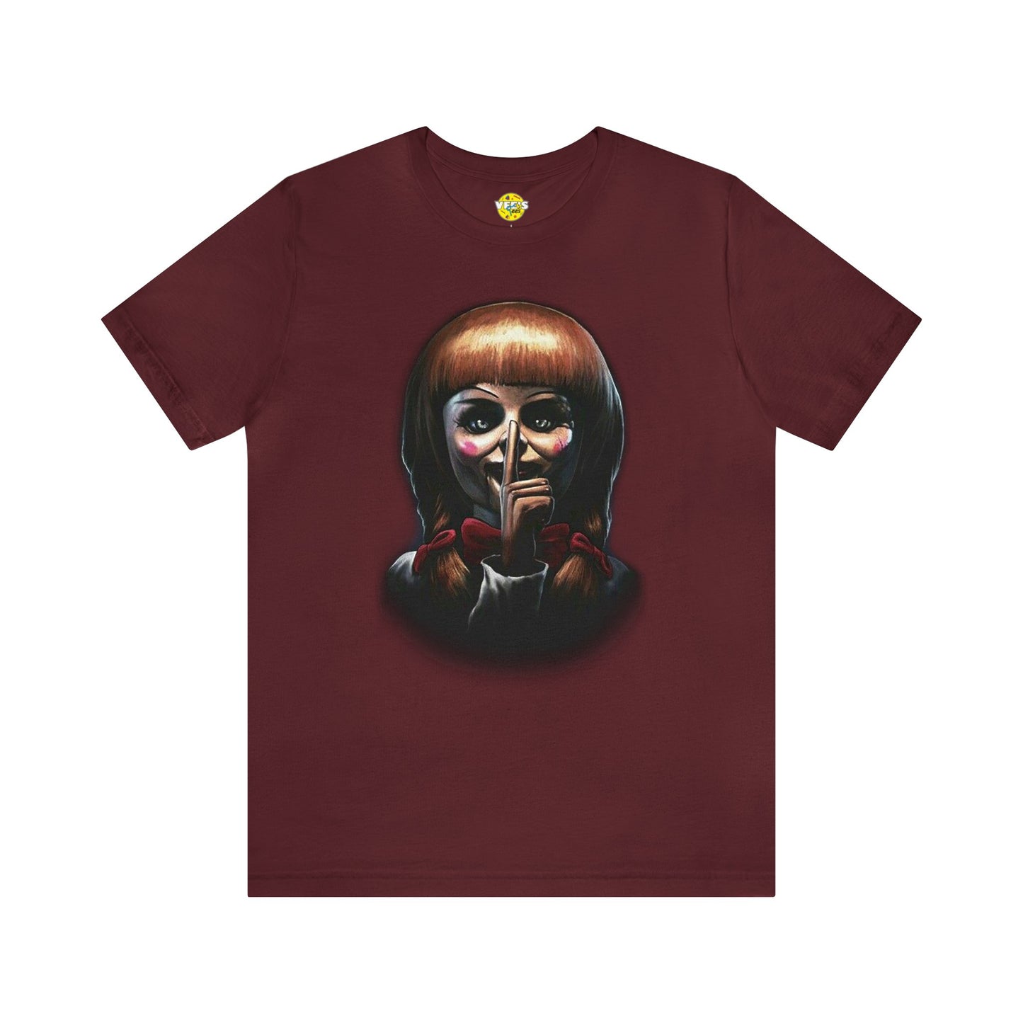 Halloween Annabelle Short Sleeve T-Shirt - Creepy Doll Horror Movie Tee, Haunting Graphic Shirt