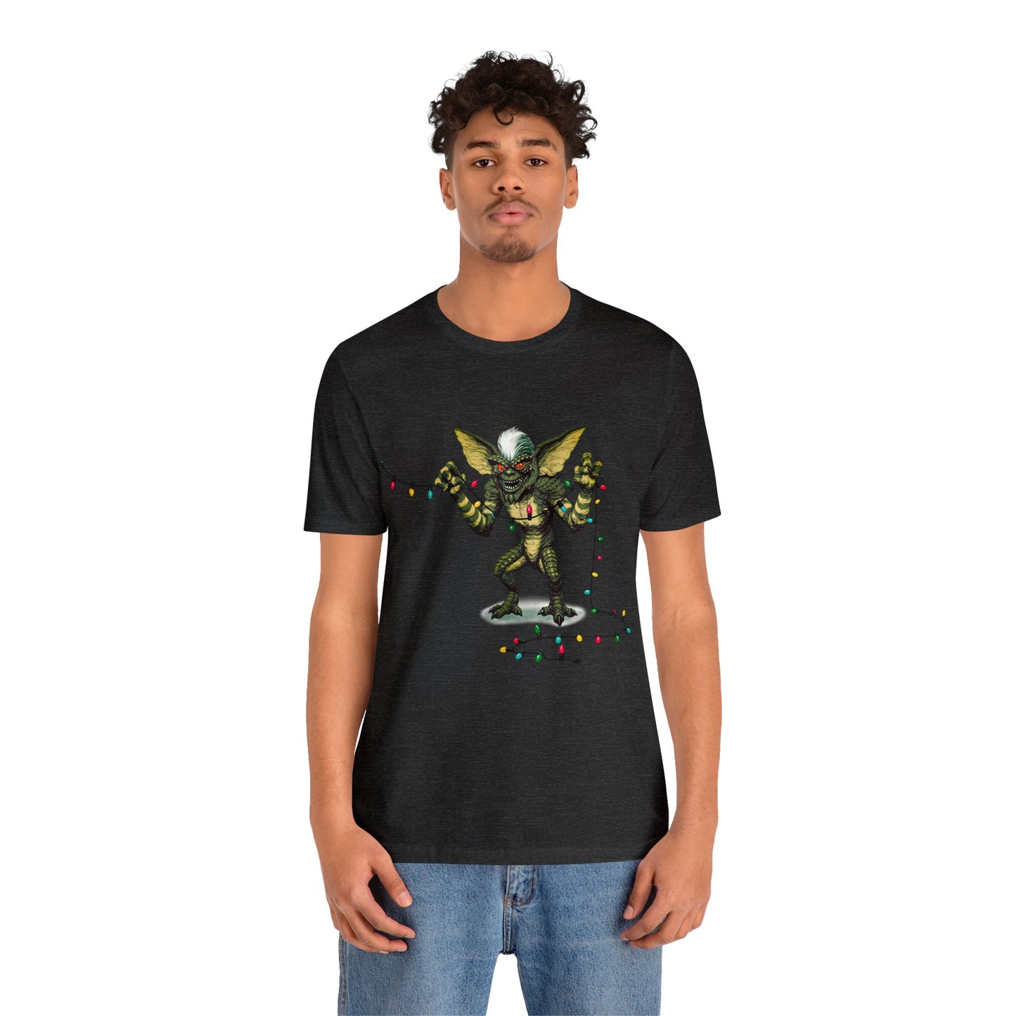 Stripe Festive Holiday - Gremlin Christmas Lights - Festive Stripe holding Christmas Lights - Gremlin Holiday Lights tshirt