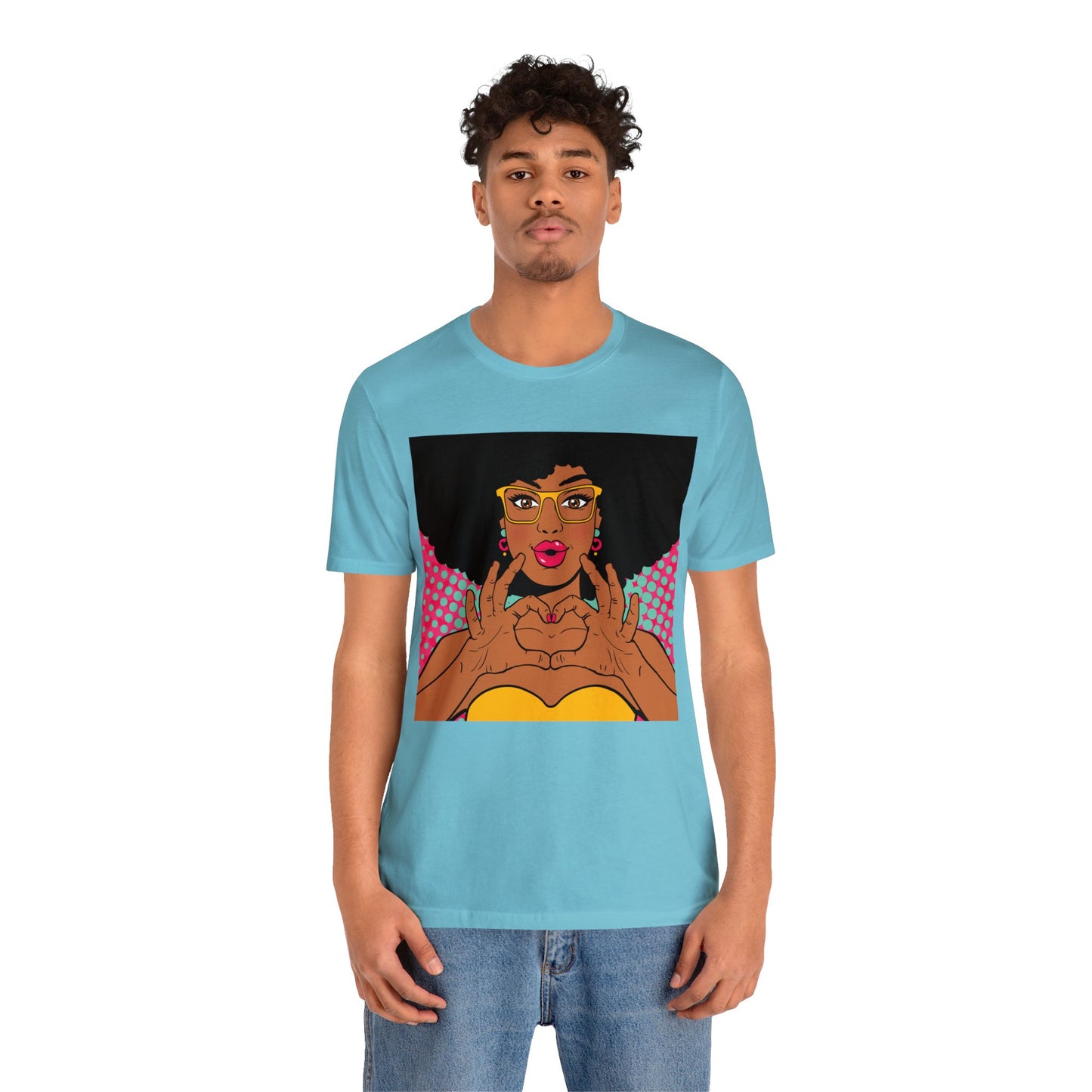 Pop Art Melanated Queen Finger Hearts Short Sleeve T-Shirt - Empowering Graphic Tee, Diverse Art Fashion