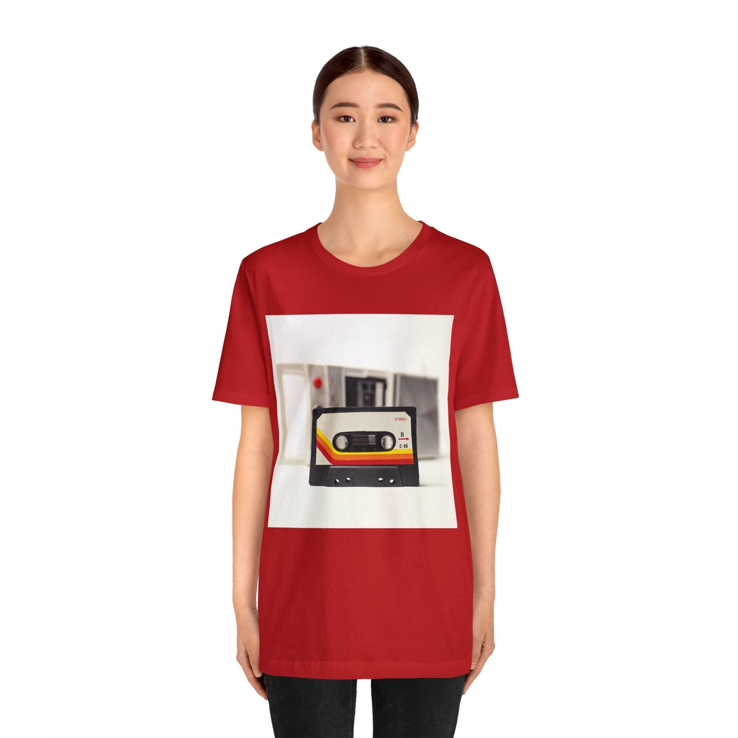 Retro Handheld Cassette Player & Tape Short Sleeve T-Shirt - Vintage Music Lover Tee, Nostalgic Graphic Shirt