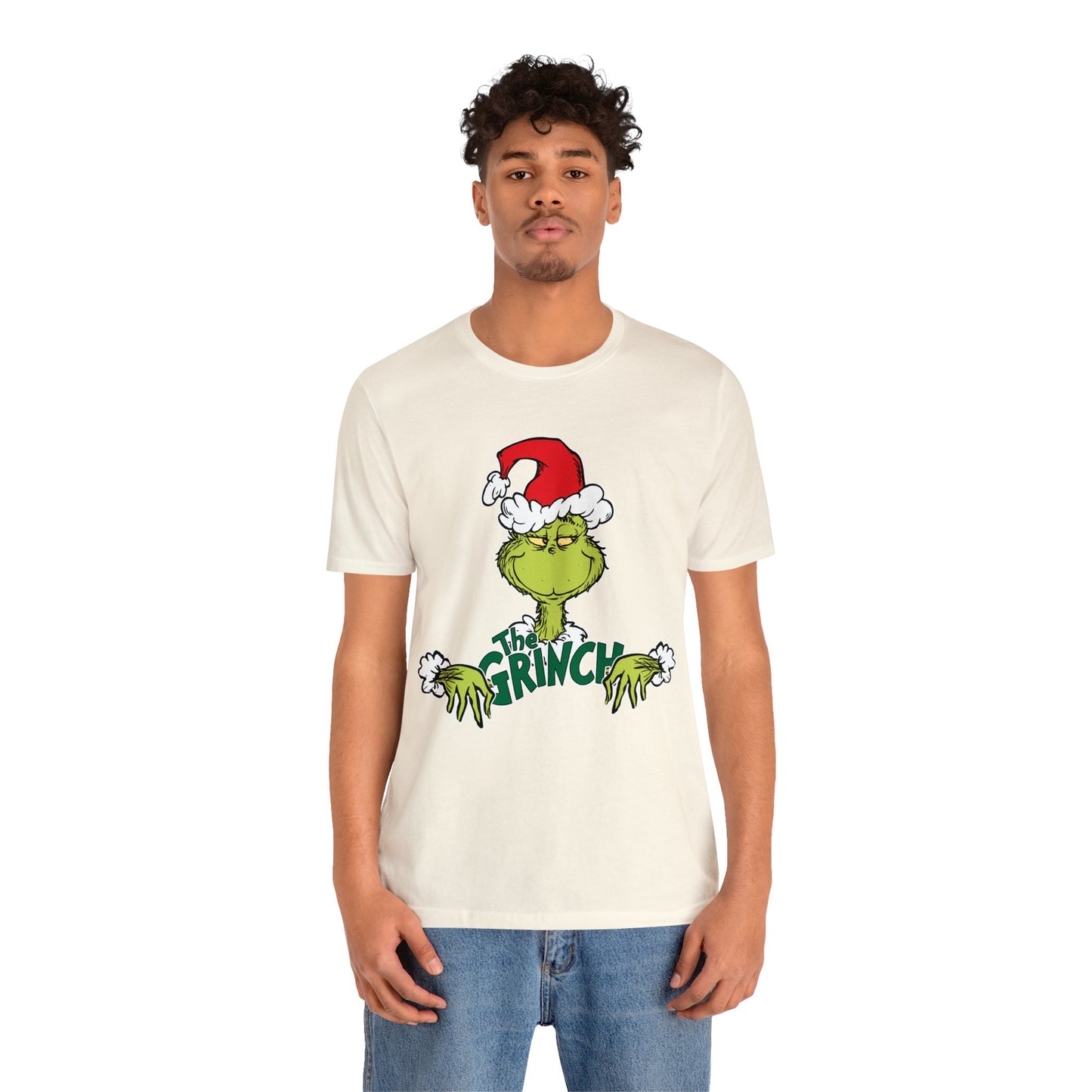 Festive Grinch Face Short Sleeve T-Shirt for a Whoville-Worthy Holiday Season