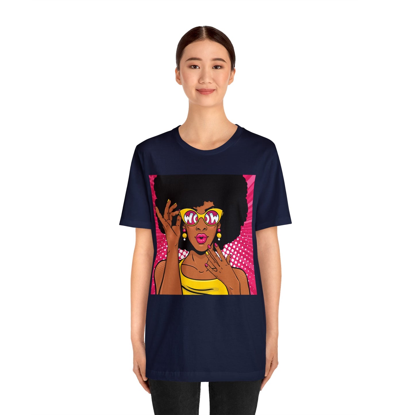 Pop Art Melanated Queen with Sunglasses Short Sleeve T-Shirt - Empowering Graphic Tee, Diverse Art Fashion