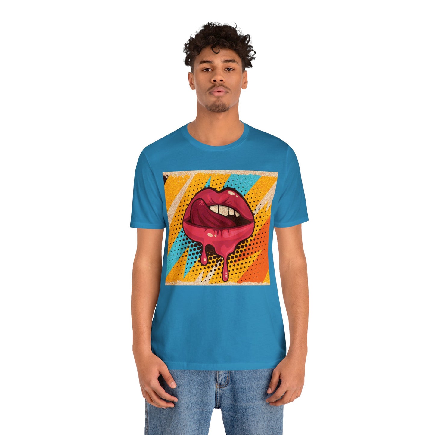 Retro Pop Art Licking Tongue Short Sleeve T-Shirt - Playful Graphic Tee, Vintage Style Fashion Shirt