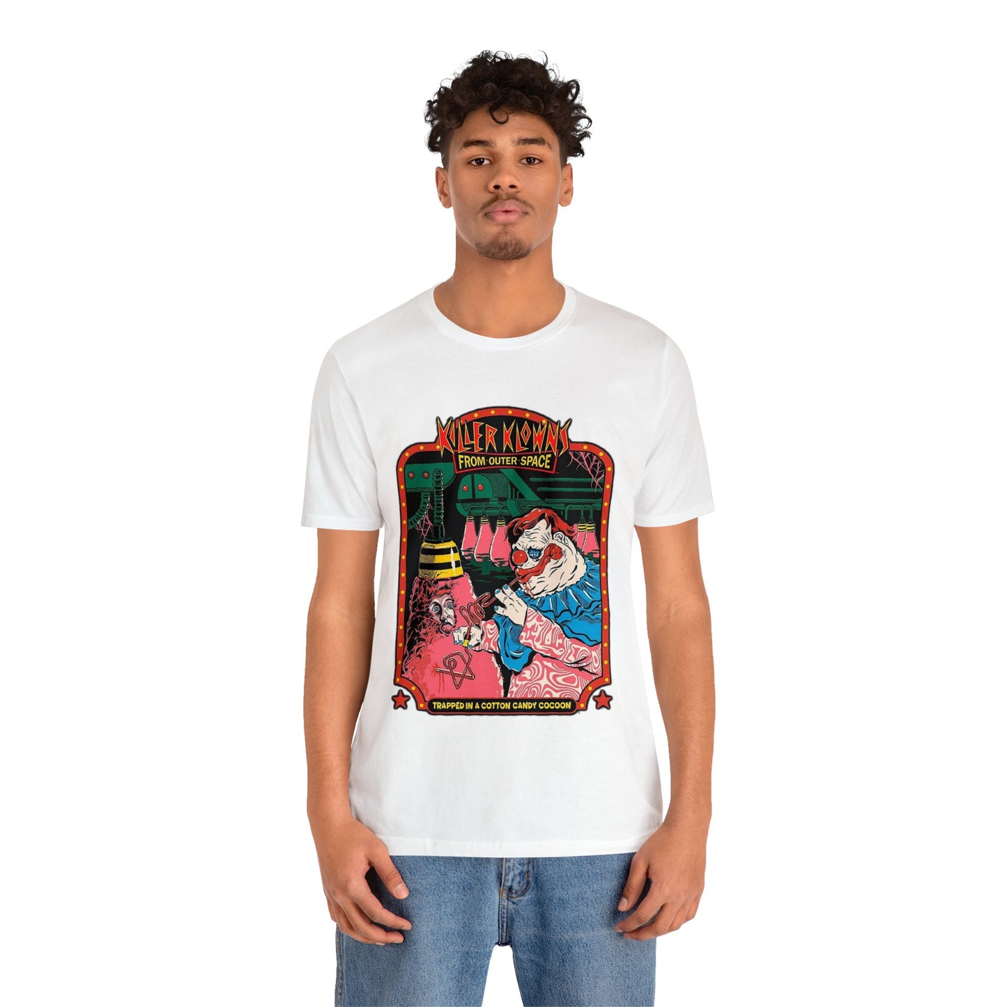 Halloween Killer Klowns from Outer Space Short Sleeve T-Shirt - Retro Movie Poster Tee - Sci-Fi Horror Film Shirt