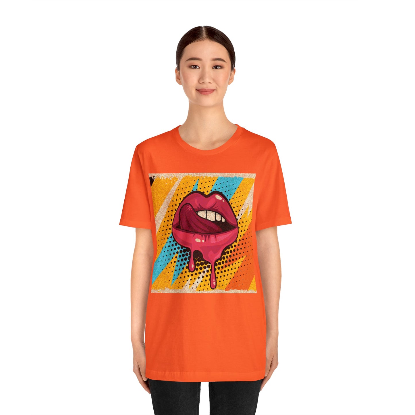 Retro Pop Art Licking Tongue Short Sleeve T-Shirt - Playful Graphic Tee, Vintage Style Fashion Shirt