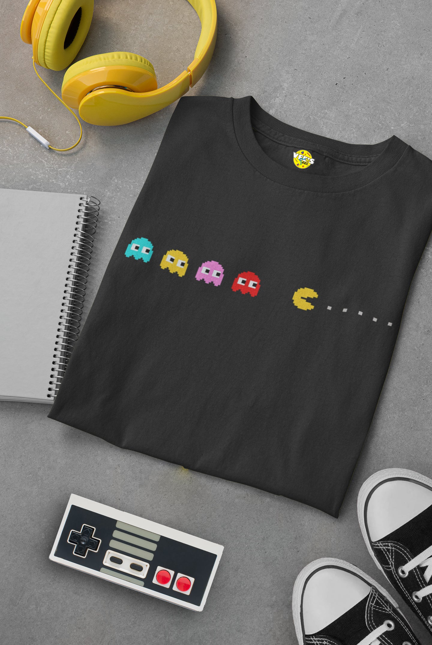 Pac-Man Ghosts Pixel Art T-Shirt - Retro Gamer Tee with Chasing Ghosts