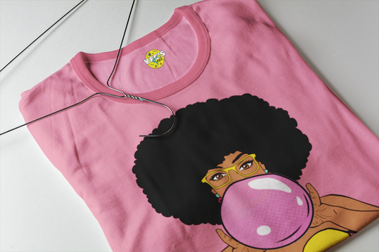 Afro Bubble Pop Art TShirt, Unique Natural Hair Black Girl Magic Shirt, Joyful African American Woman Playful Illustration Tee