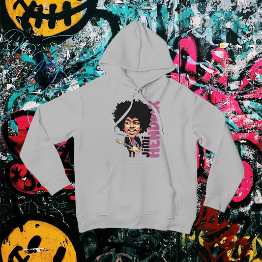 Jimi Hendrix Cartoon Portrait Hoodie, Black History Icon Sweatshirt, Vintage Music Legend Hooded Sweatshirt