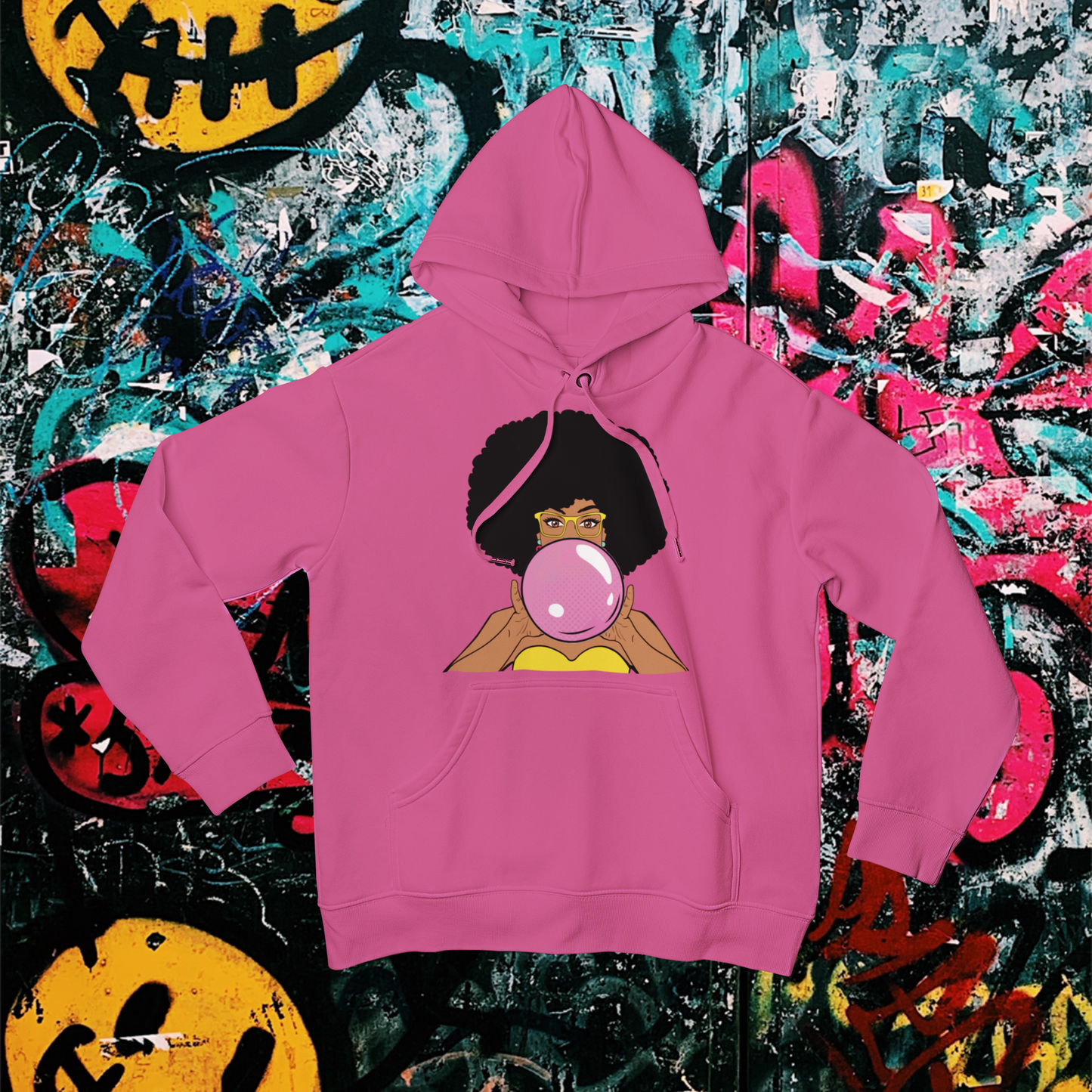 Afro Bubble Pop Art Hoodie, Unique Natural Hair Black Girl Magic Sweatshirt, Joyful African American Woman Playful Illustration Shirt