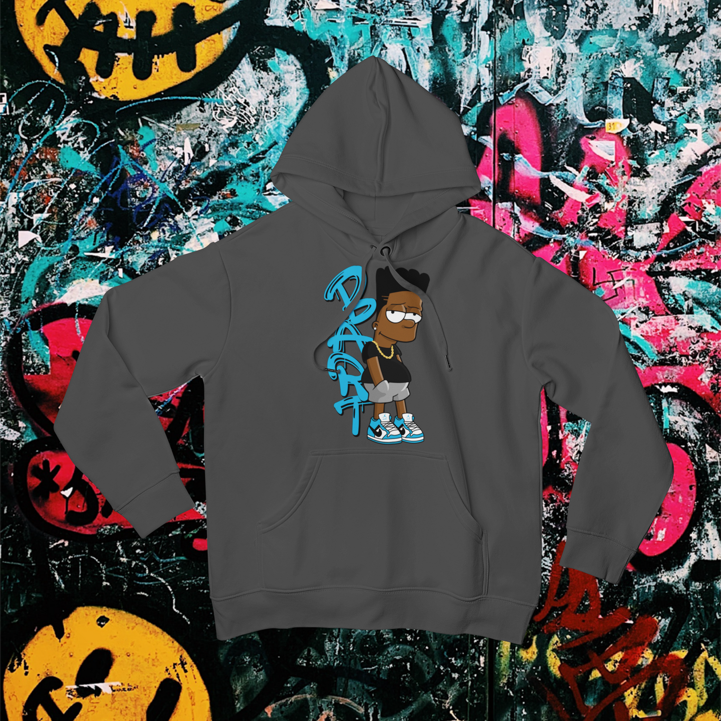 Black Bart Simpson Hoodie - Blue, Urban Streetwear, Vintage Cartoon Sweatshirt, Hip Hop Inspired, 90s Nostalgia