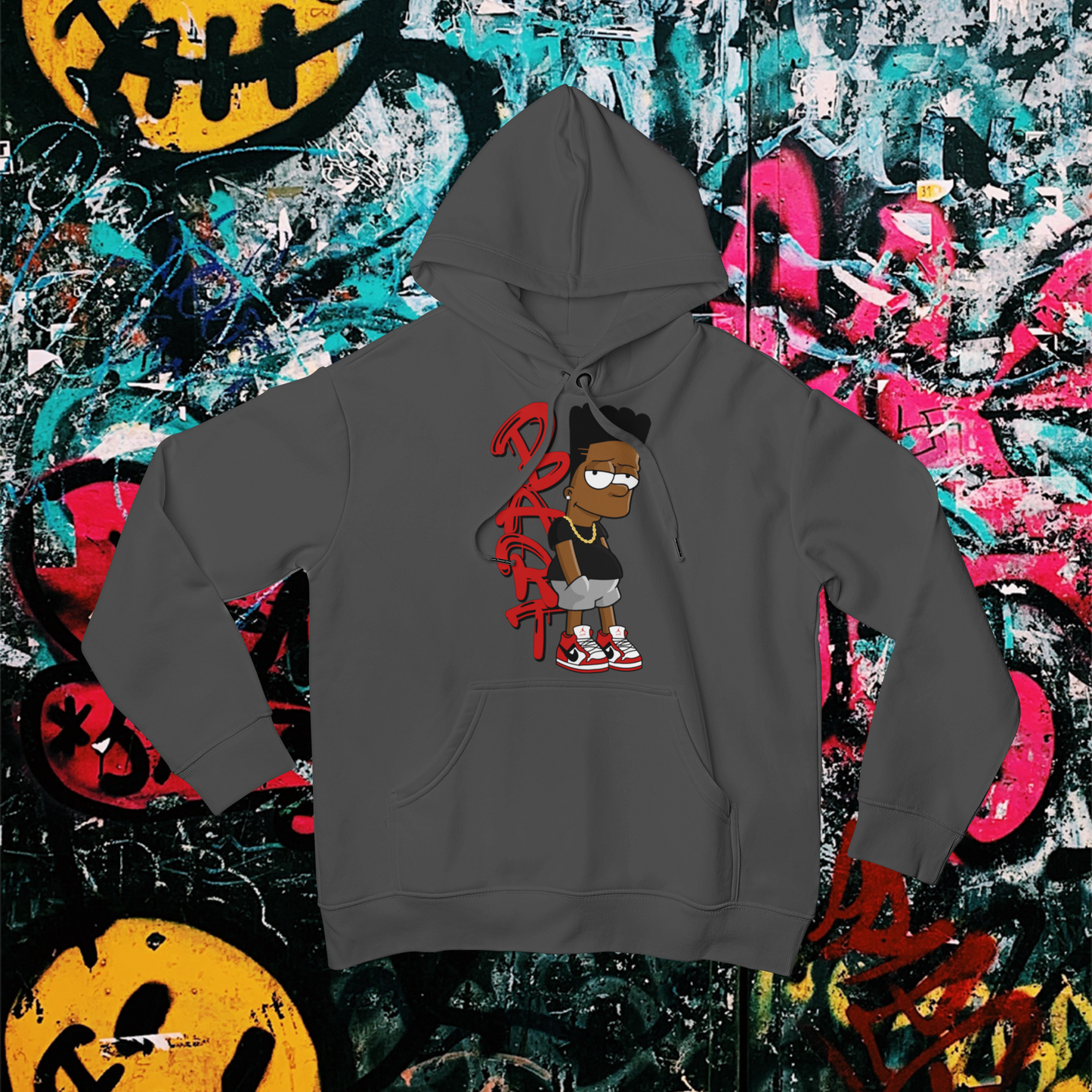 Black Bart Simpson Hoodie - Red, Urban Streetwear, Vintage Cartoon Sweatshirt, Hip Hop Inspired, 90s Nostalgia